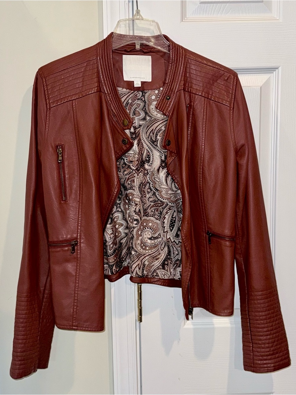 Anthropologie Cognac Brown Faux Leather Moto Jacket